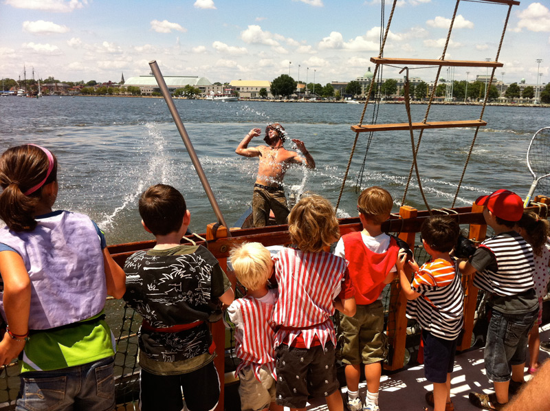 Kids shoot water cannons at Pirate Adventures on the Chesapeake